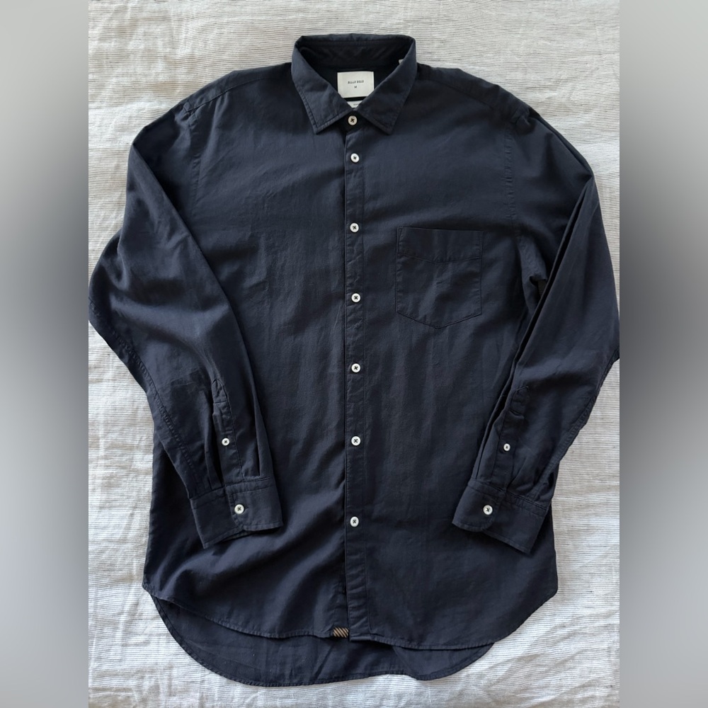 Billy Reid Men’s Cotton-Cashmere Button Down Shirt in Dark Navy, Medium